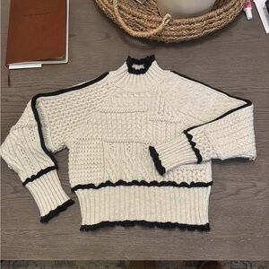 MANGO Women's Contrasting Trim Cable-Knit Sweater